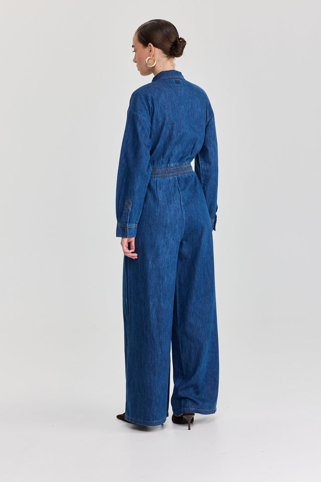 אוברול זיפר ג׳ינס וונט ספייסי ארוך כחול כהה