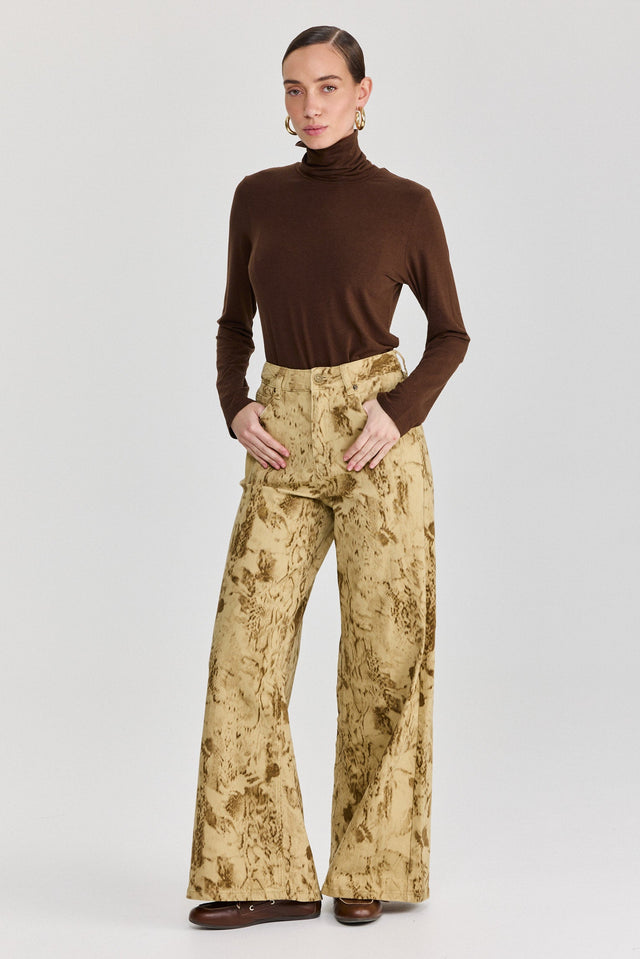 מכנסי ג'ינס מתרחבים נחש חאקי