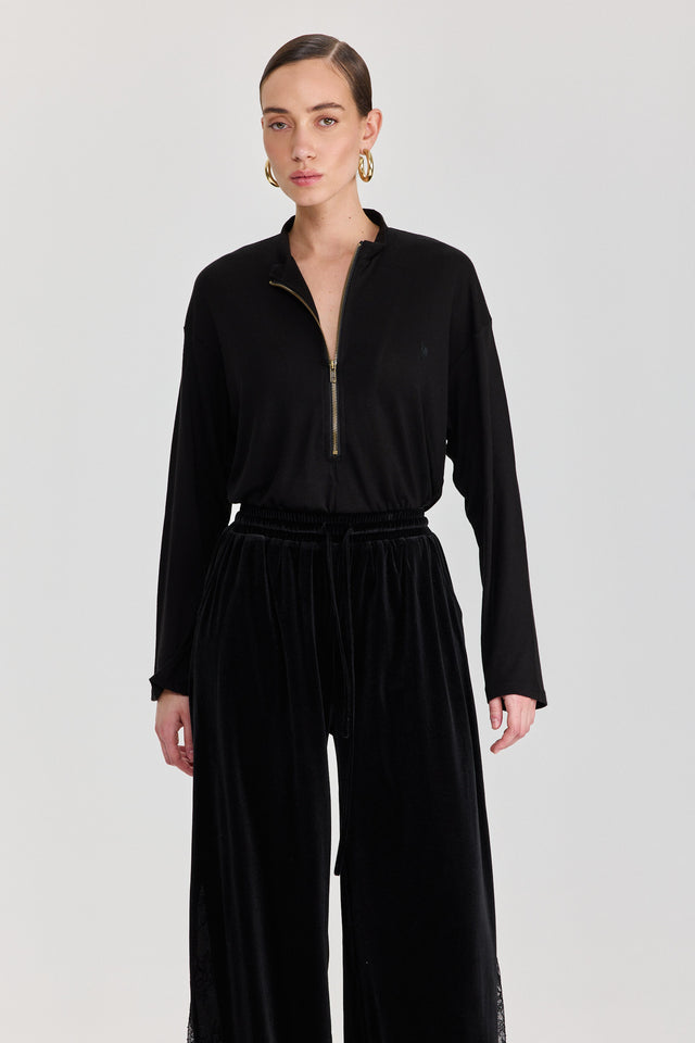 חולצת זיפר ספייסי שרוול ארוך שחורה