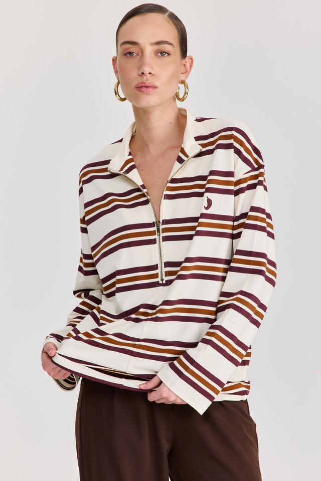 חולצת זיפר ספייסי שרוול ארוך חום פסים