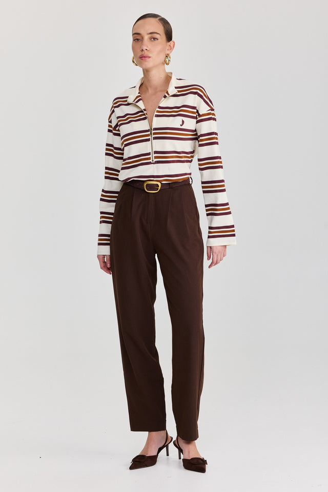 חולצת זיפר ספייסי שרוול ארוך חום פסים