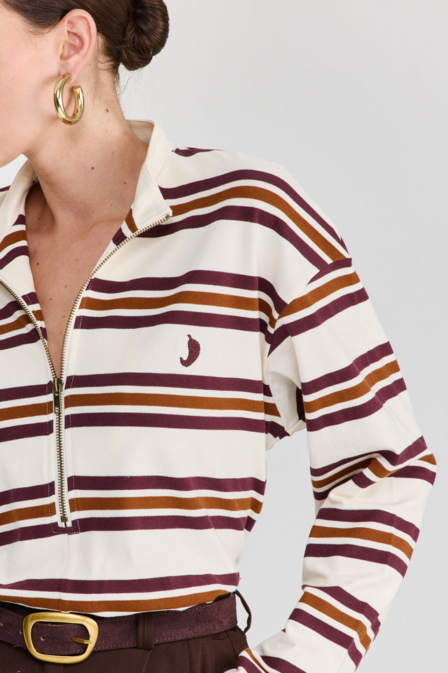 חולצת זיפר ספייסי שרוול ארוך חום פסים