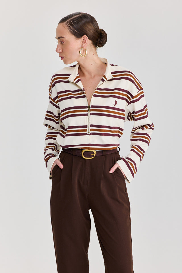 חולצת זיפר ספייסי שרוול ארוך חום פסים