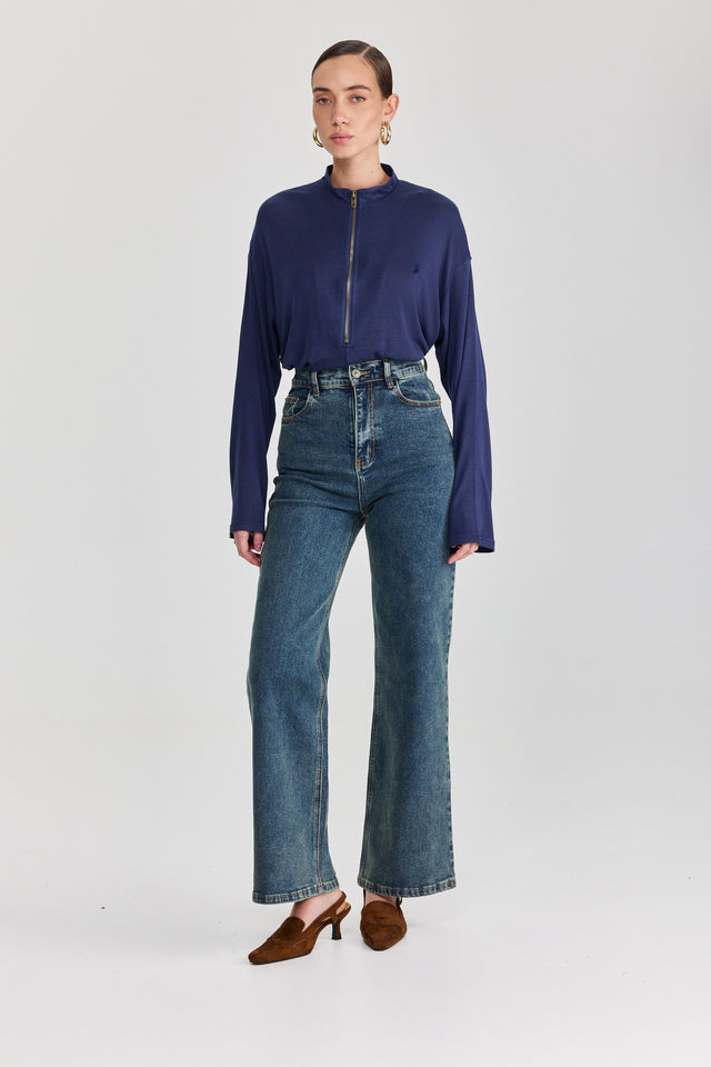 חולצת וונט זיפר שרוול ארוך נייבי