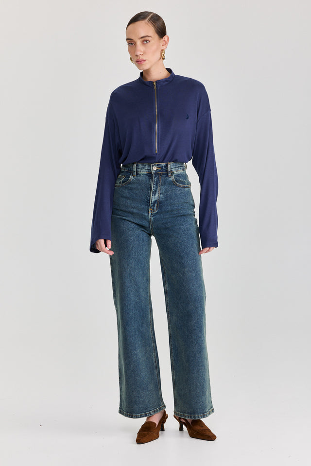 חולצת וונט זיפר שרוול ארוך נייבי