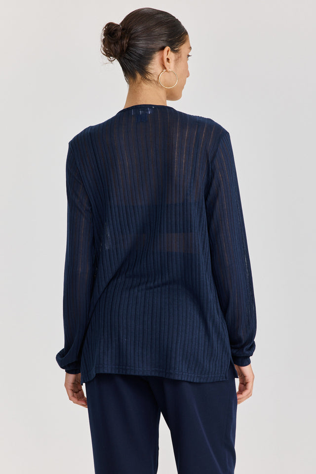 חולצת וי כיווצים ארוכה נייבי