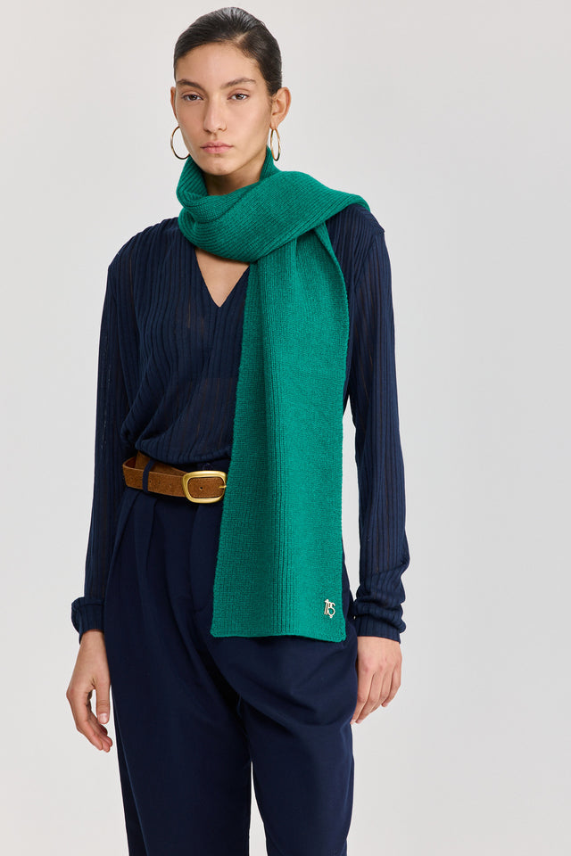 צעיף סריג ריב ירוק בקבוק