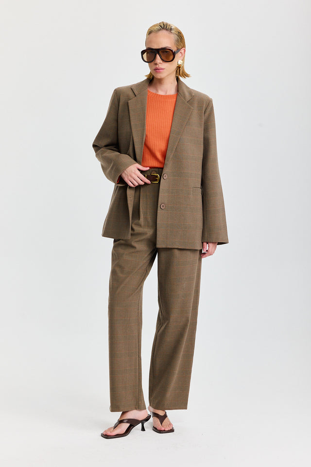 מכנסיים מחוייטים טירמיסו משובץ חומים