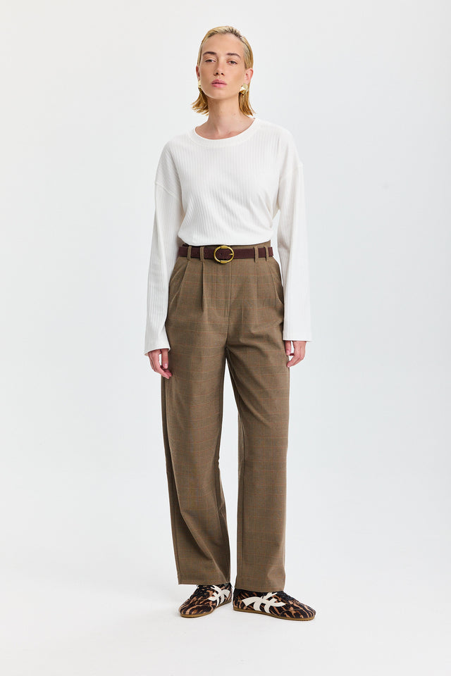 מכנסיים מחוייטים טירמיסו משובץ חומים