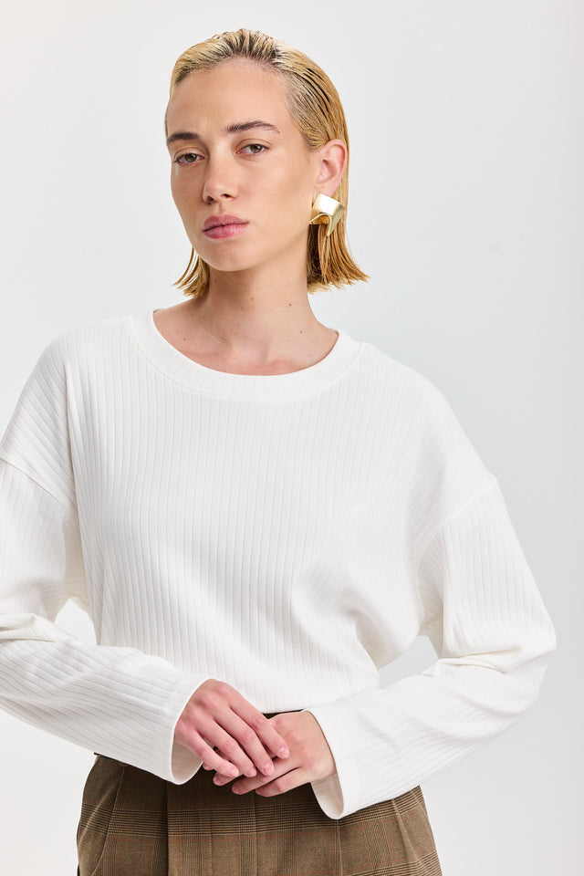 חולצת ספייסי ריב ארוכה לבנה