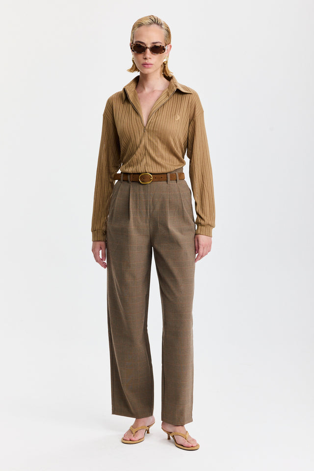 חולצת זיפר וונט שרוולים ארוכים מוקה