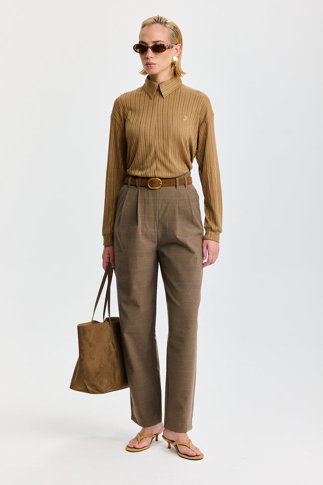 מכנסיים מחוייטים טירמיסו משובץ חומים