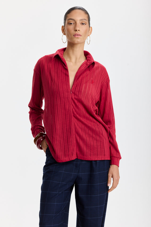 חולצת זיפר וונט שרוולים ארוכים אדום דובדבן