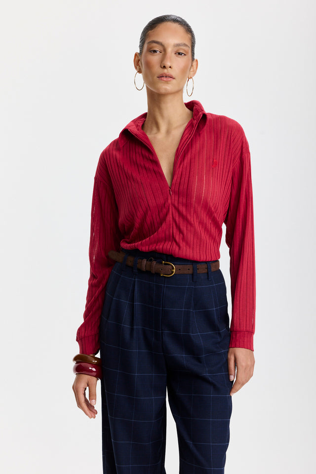 חולצת זיפר וונט שרוולים ארוכים אדום דובדבן