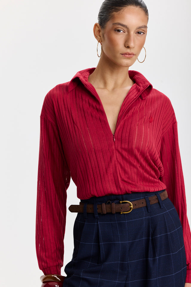 חולצת זיפר וונט שרוולים ארוכים אדום דובדבן