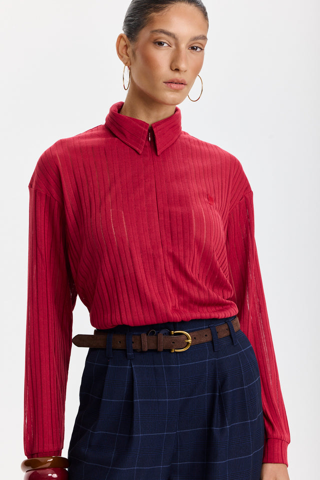 חולצת זיפר וונט שרוולים ארוכים אדום דובדבן