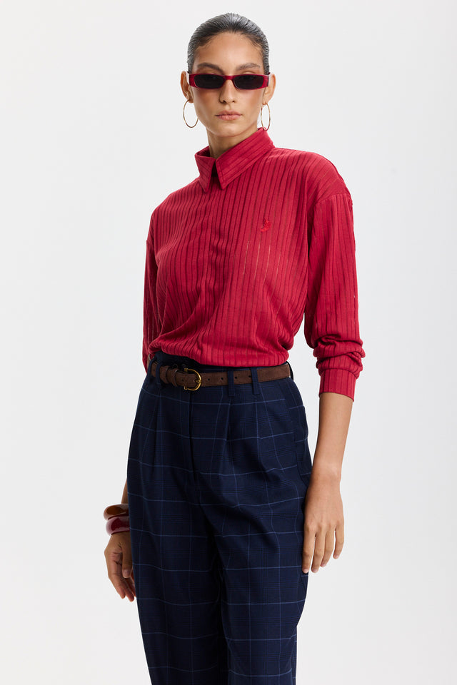 חולצת זיפר וונט שרוולים ארוכים אדום דובדבן