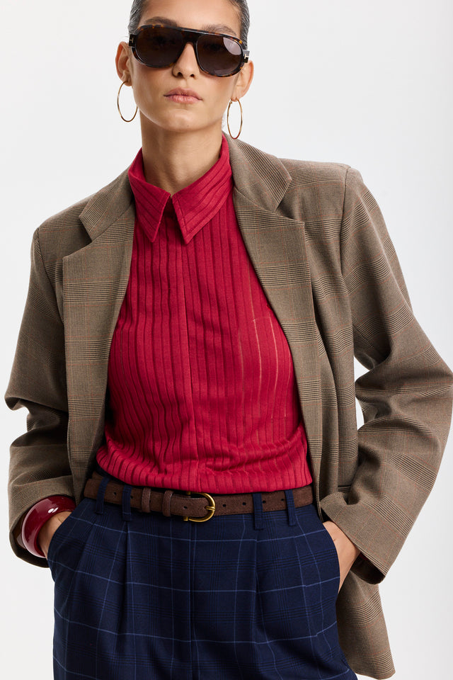 חולצת זיפר וונט שרוולים ארוכים אדום דובדבן