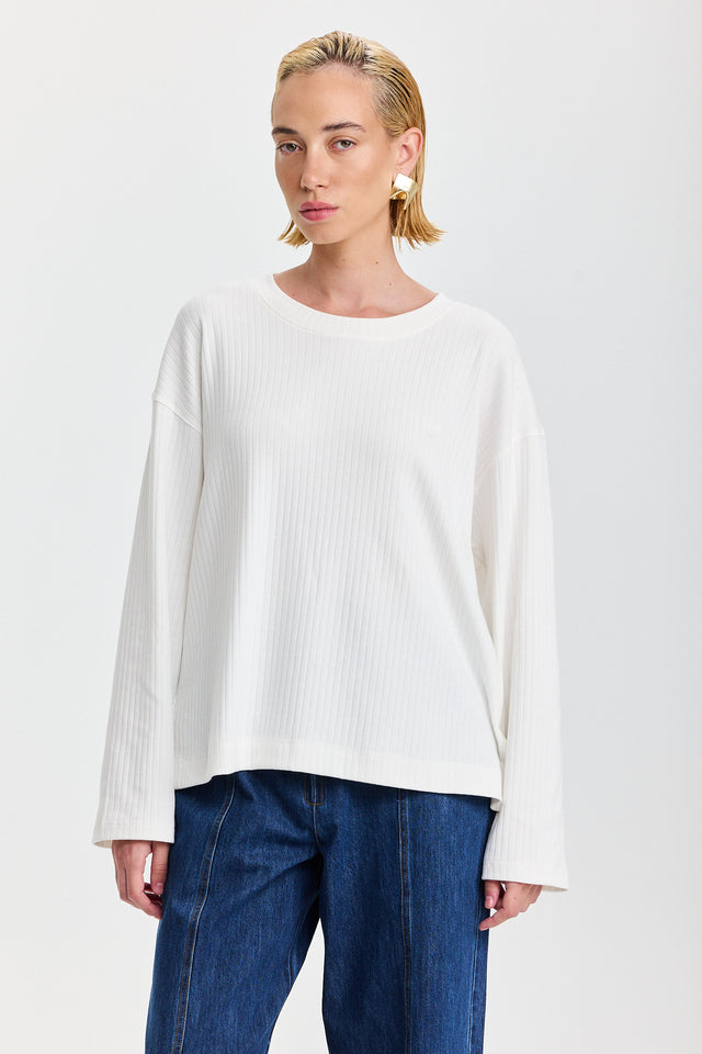 חולצת ספייסי ריב ארוכה לבנה