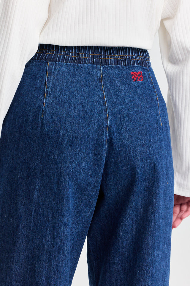 מכנסי ג'ינס בייגל ספייסי גומי זיפר כחול כהה