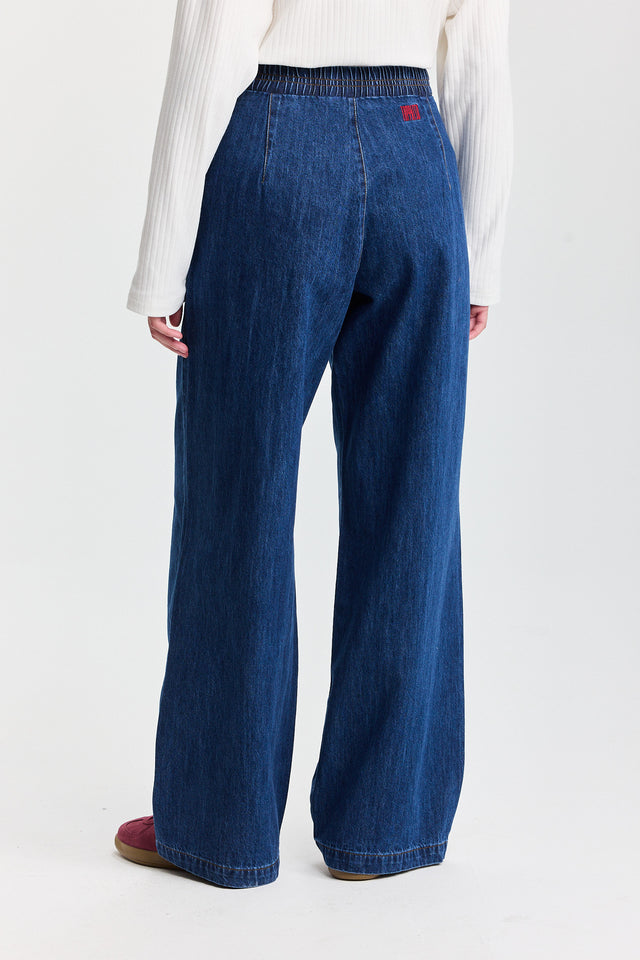 מכנסי ג'ינס בייגל ספייסי גומי זיפר כחול כהה