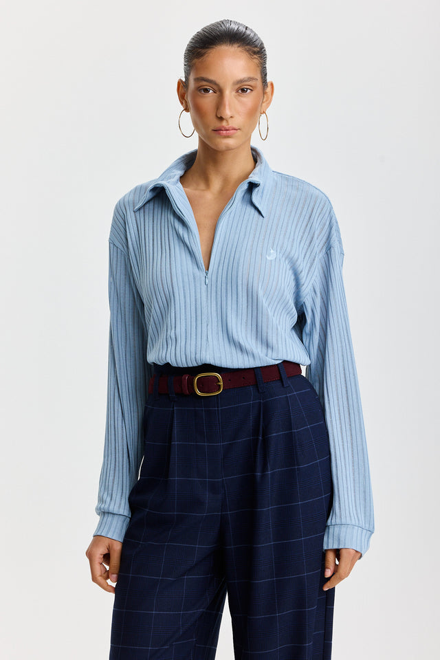 חולצת זיפר וונט שרוולים ארוכים כחולה