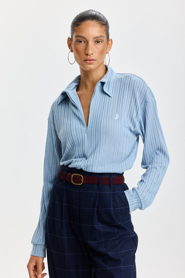 חולצת זיפר וונט שרוולים ארוכים כחולה