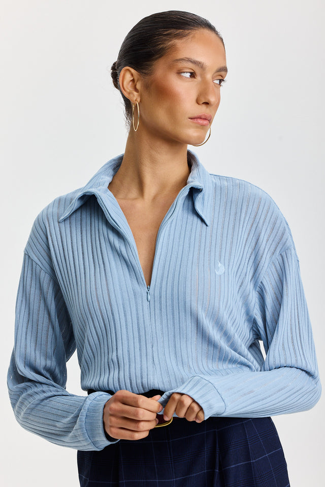 חולצת זיפר וונט שרוולים ארוכים כחולה