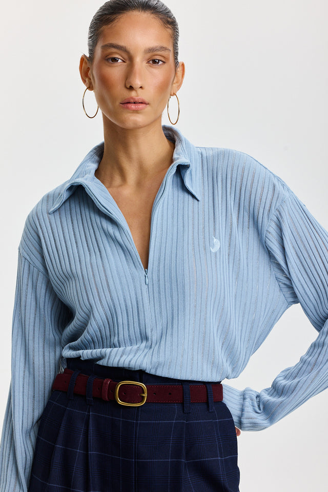 חולצת זיפר וונט שרוולים ארוכים כחולה