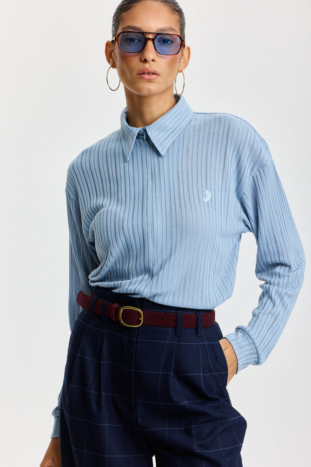 חולצת זיפר וונט שרוולים ארוכים כחולה