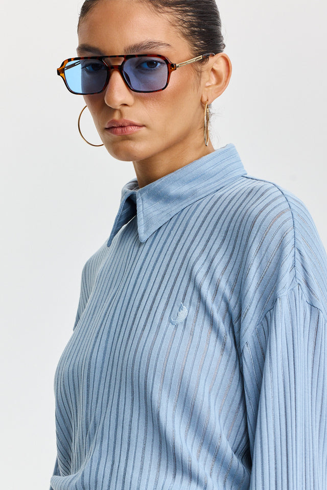 חולצת זיפר וונט שרוולים ארוכים כחולה