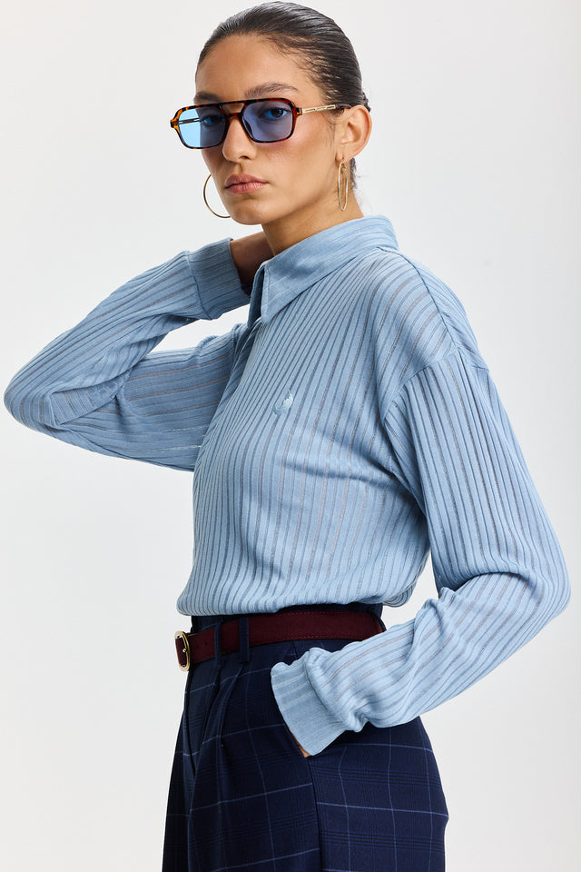 חולצת זיפר וונט שרוולים ארוכים כחולה