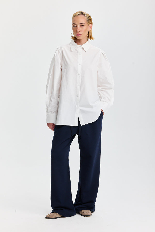 חולצה מכופתרת אלמונד כותנה ארוכה לבנה