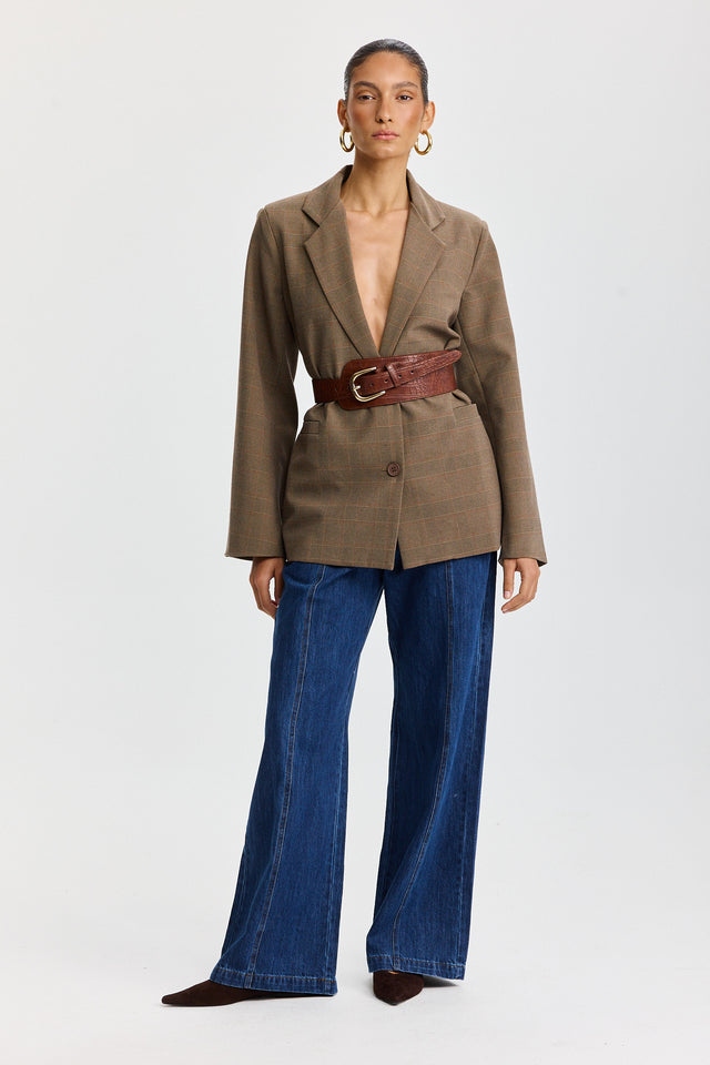 מכנסי ג'ינס בייגל ספייסי גומי זיפר כחול כהה