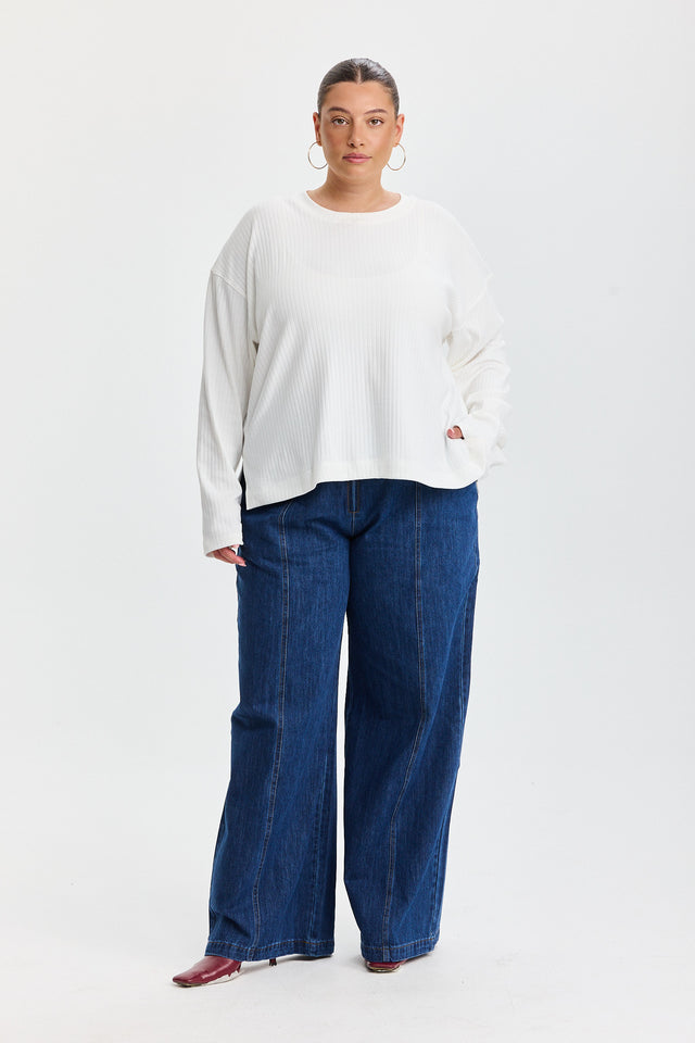 חולצת ספייסי ריב ארוכה לבנה