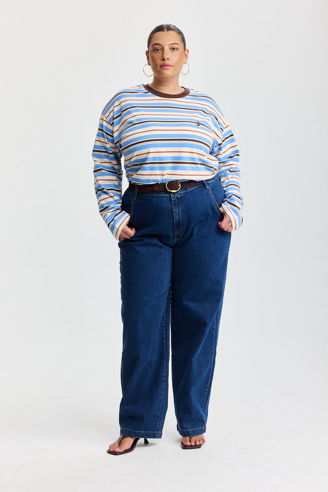 חולצה ספייסי פסים כחול חום