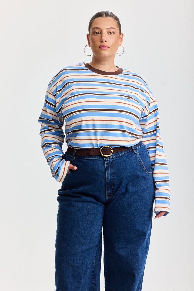 חולצה ספייסי פסים כחול חום