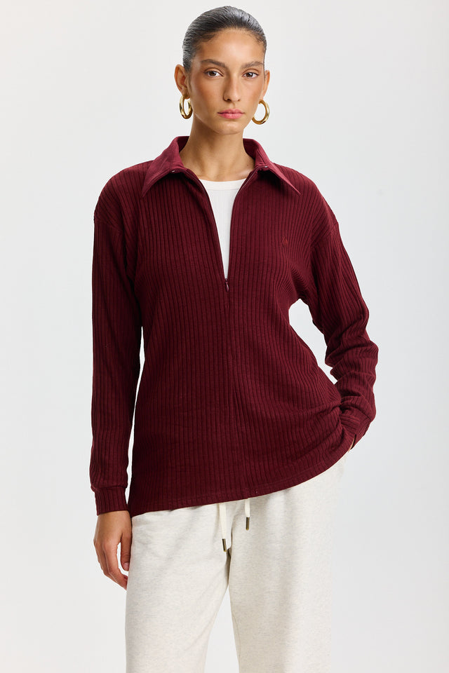 חולצת זיפר וונט ספייסי סריג בורגנדי