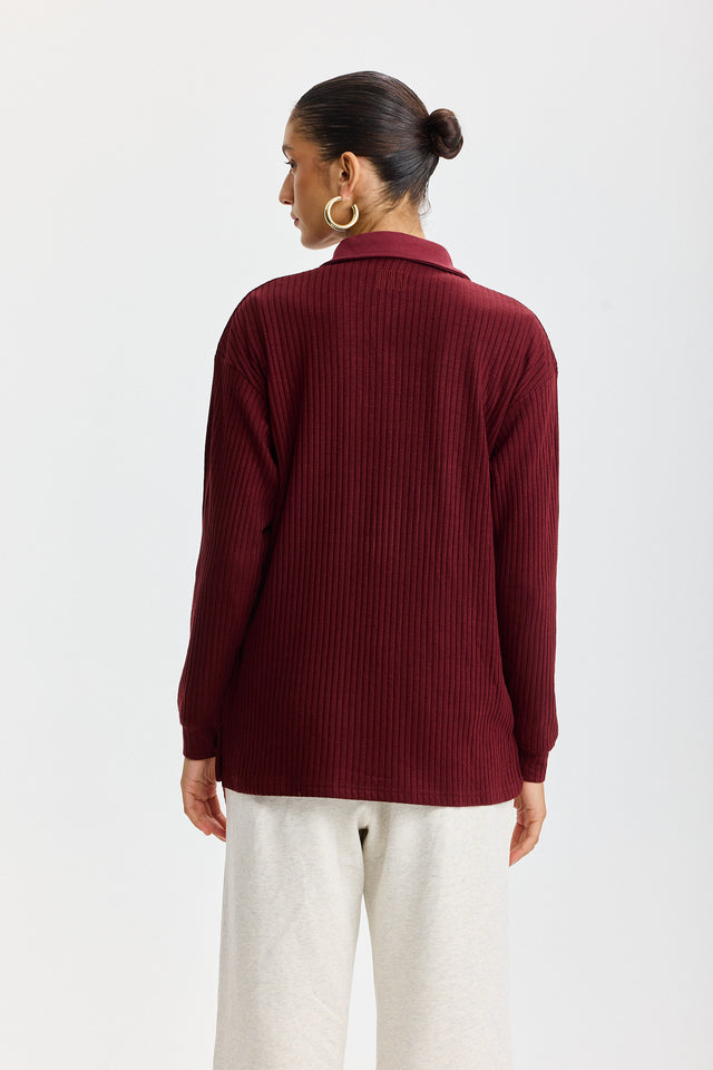 חולצת זיפר וונט ספייסי סריג בורגנדי