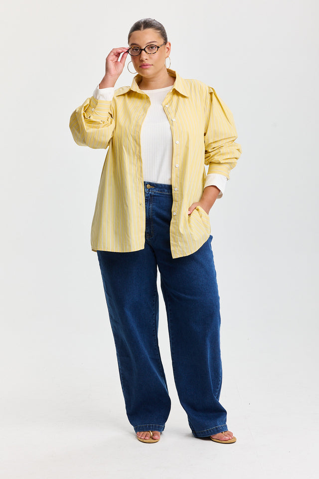 חולצה מכופתרת אלמונד כותנה ארוכה לבנה