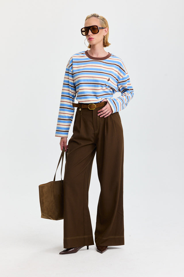 חולצה ספייסי פסים כחול חום