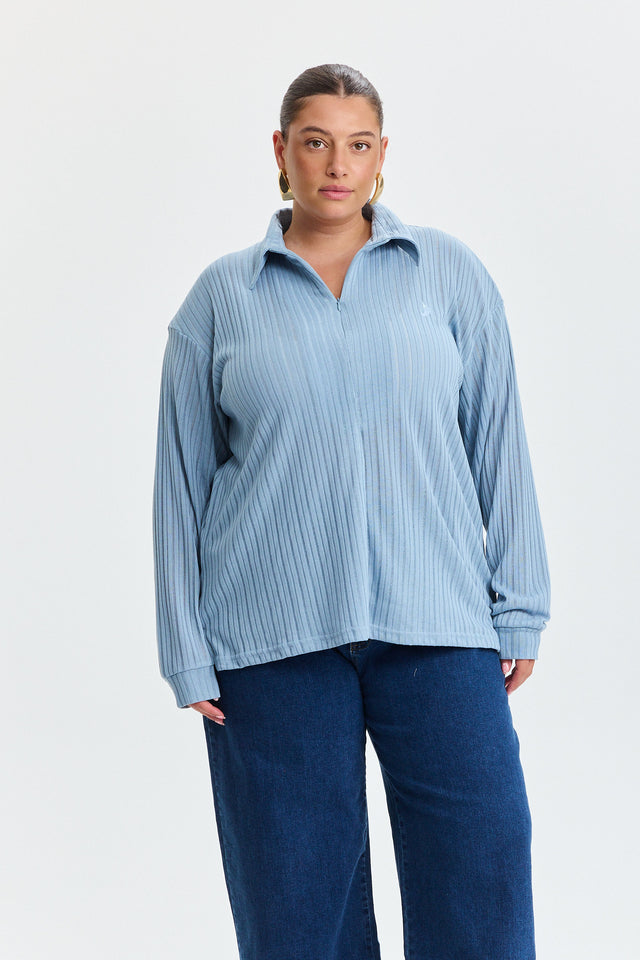 חולצת זיפר וונט שרוולים ארוכים כחולה