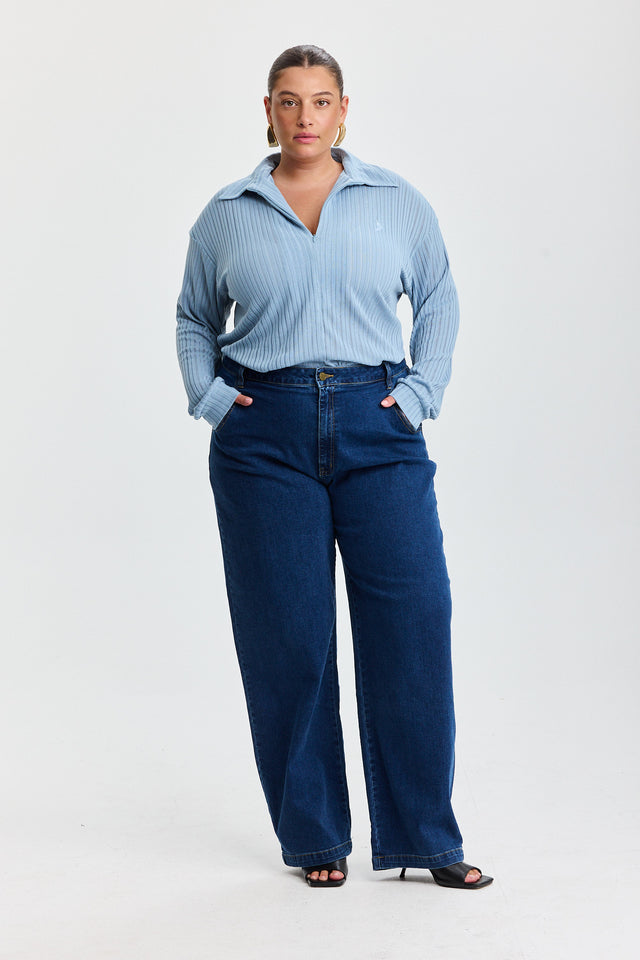 חולצת זיפר וונט שרוולים ארוכים כחולה