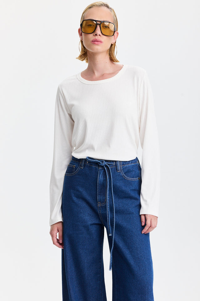 מכנסי ג'ינס טופו מתרחבים קשירה כחול כהה