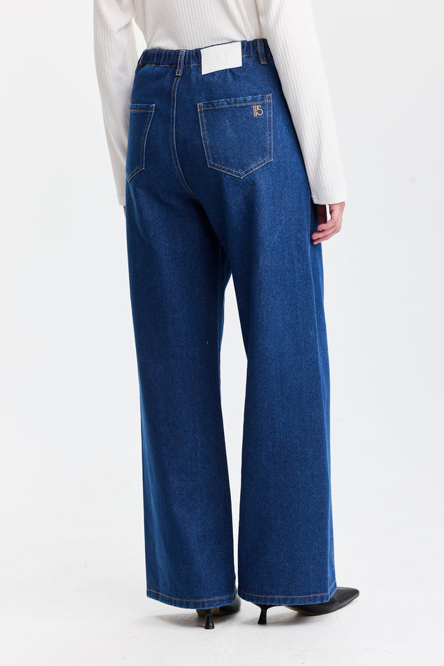 מכנסי ג'ינס טופו מתרחבים קשירה כחול כהה