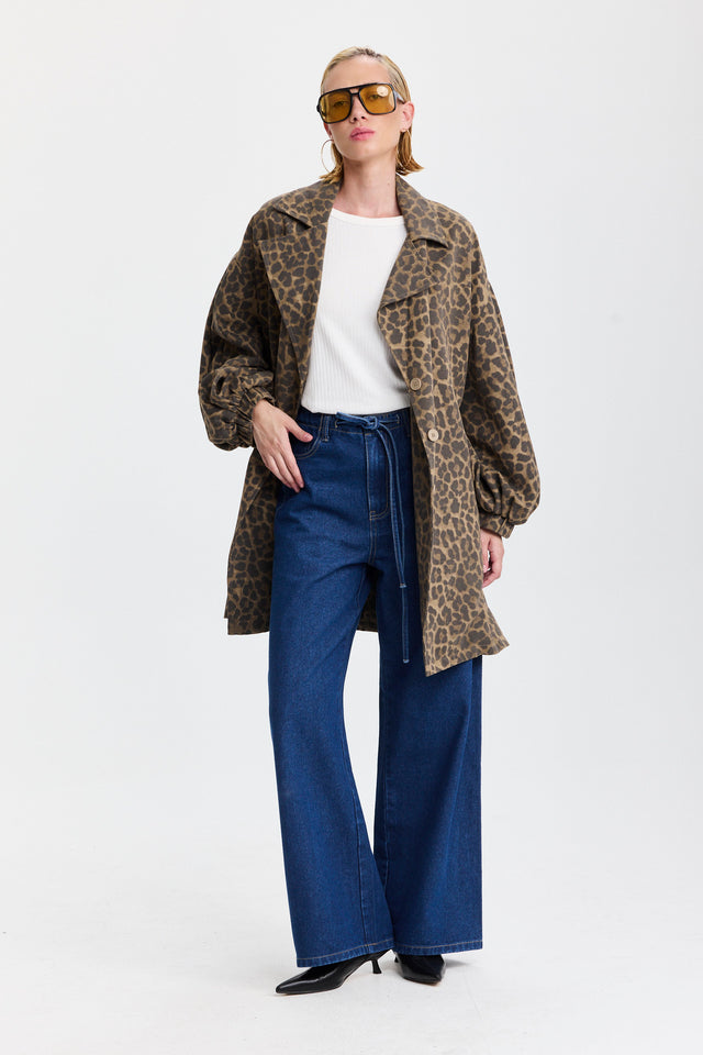 מכנסי ג'ינס טופו מתרחבים קשירה כחול כהה