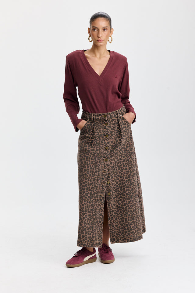 חצאית ג'ינס קמפרי A כפתורים מנומרת