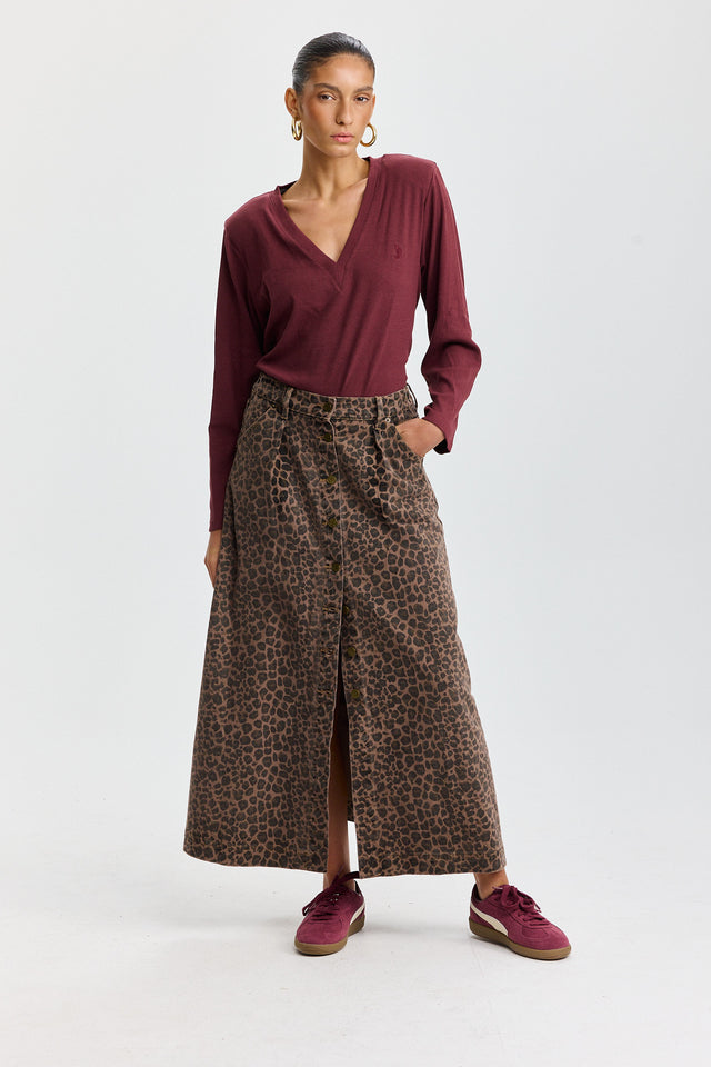 חצאית ג'ינס קמפרי A כפתורים מנומרת