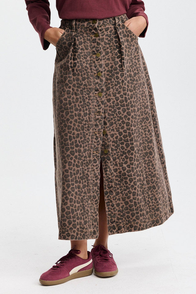 חצאית ג'ינס קמפרי A כפתורים מנומרת