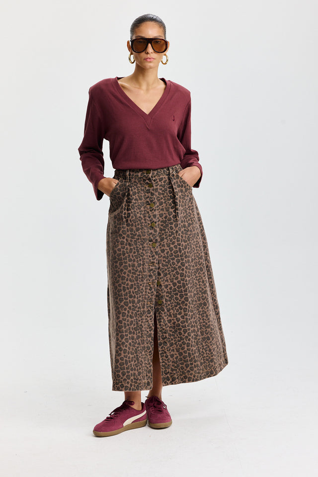 חצאית ג'ינס קמפרי A כפתורים מנומרת